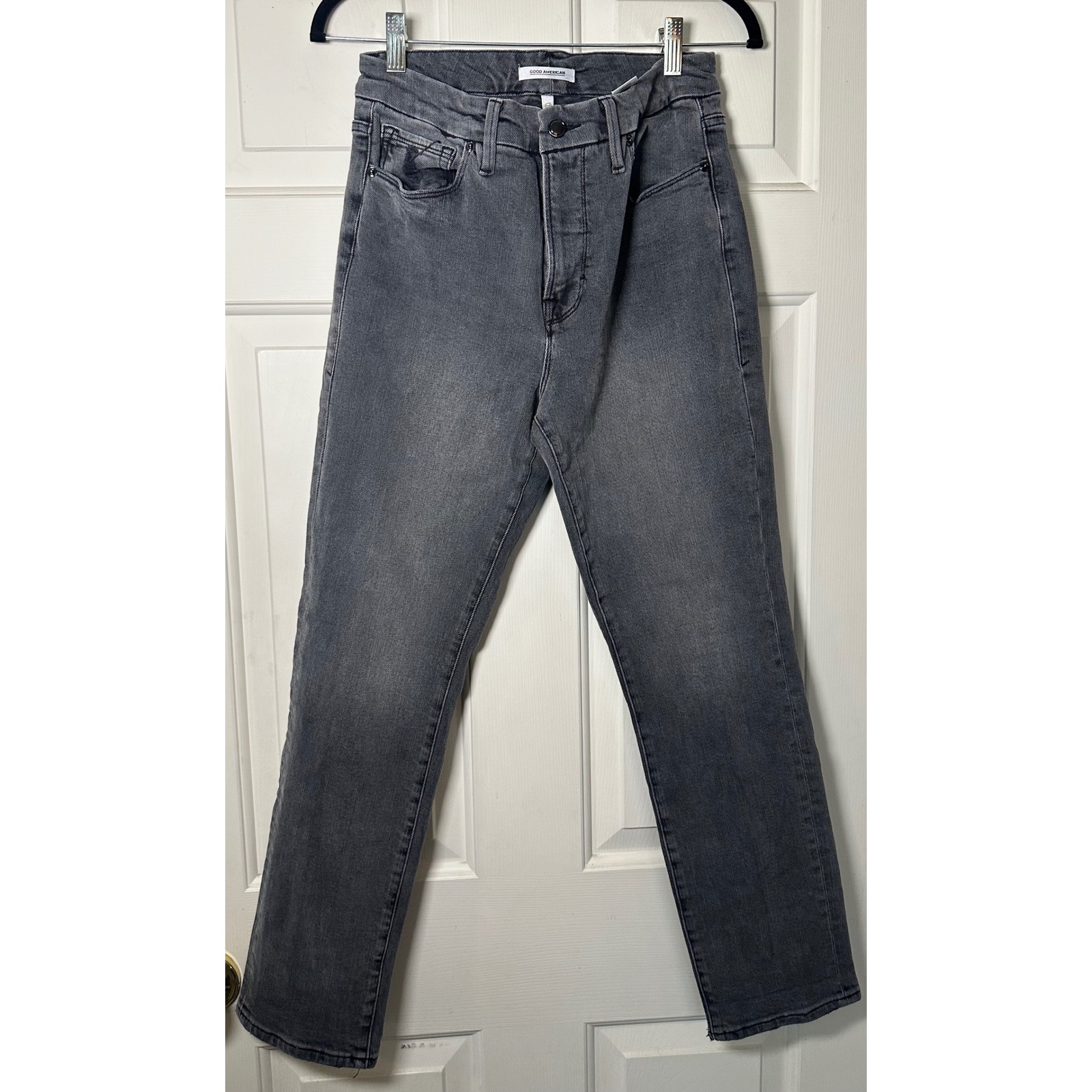 Good American Black Gl625t High Rise Straight Leg Jeans Women's Size 6/28